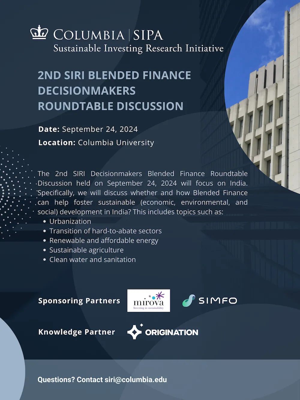 SIRI Blended Finance Roundtable Discussion
