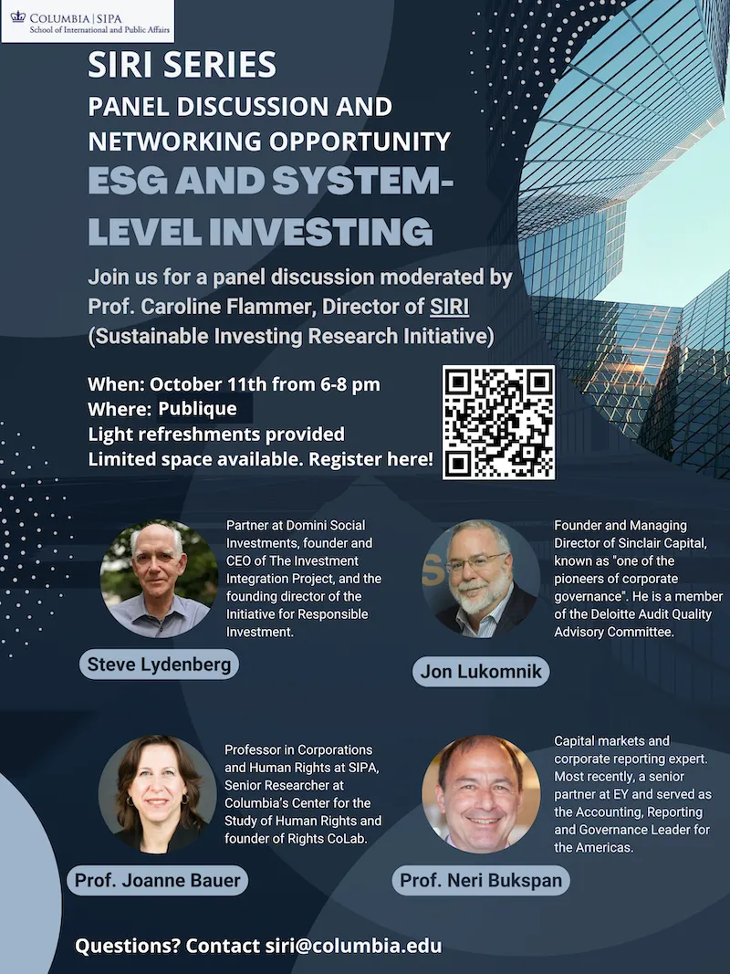 SIRI Series: Panel Discussion on ESG and System-Level Investing