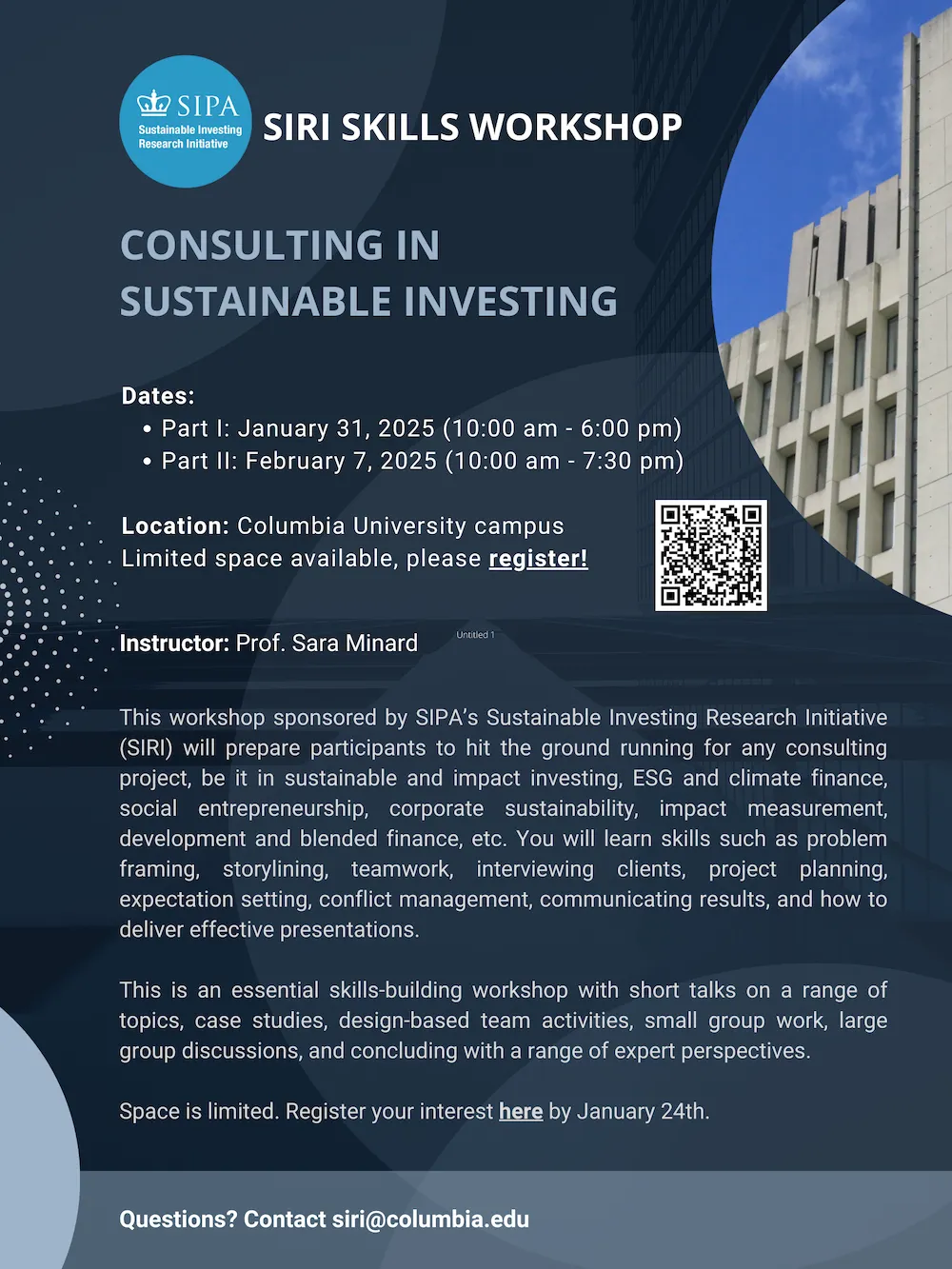 SIRI Skills Workshop for Consulting in Sustainable Investing