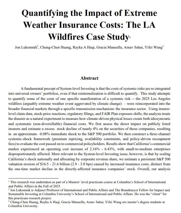 Quantifying the Impact of Extreme Weather Insurance Costs: The LA Wildfires Case Study