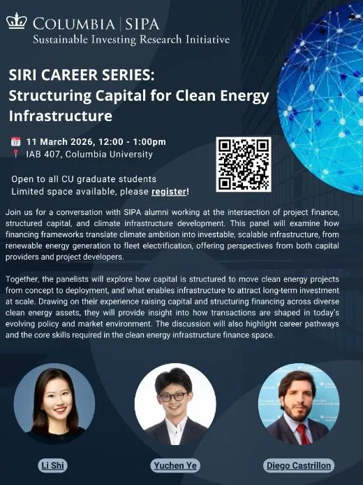 SIRI Career Series: Structuring Capital for Clean Energy Infrastructure   